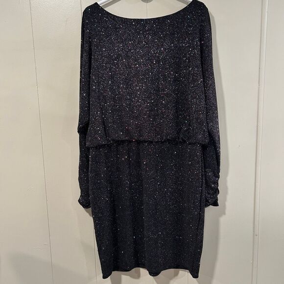 Jessica H Black Multicolor Glitter Dress Size 16 • Long Sleeve Party Cocktail Dr - Picture 2 of 10